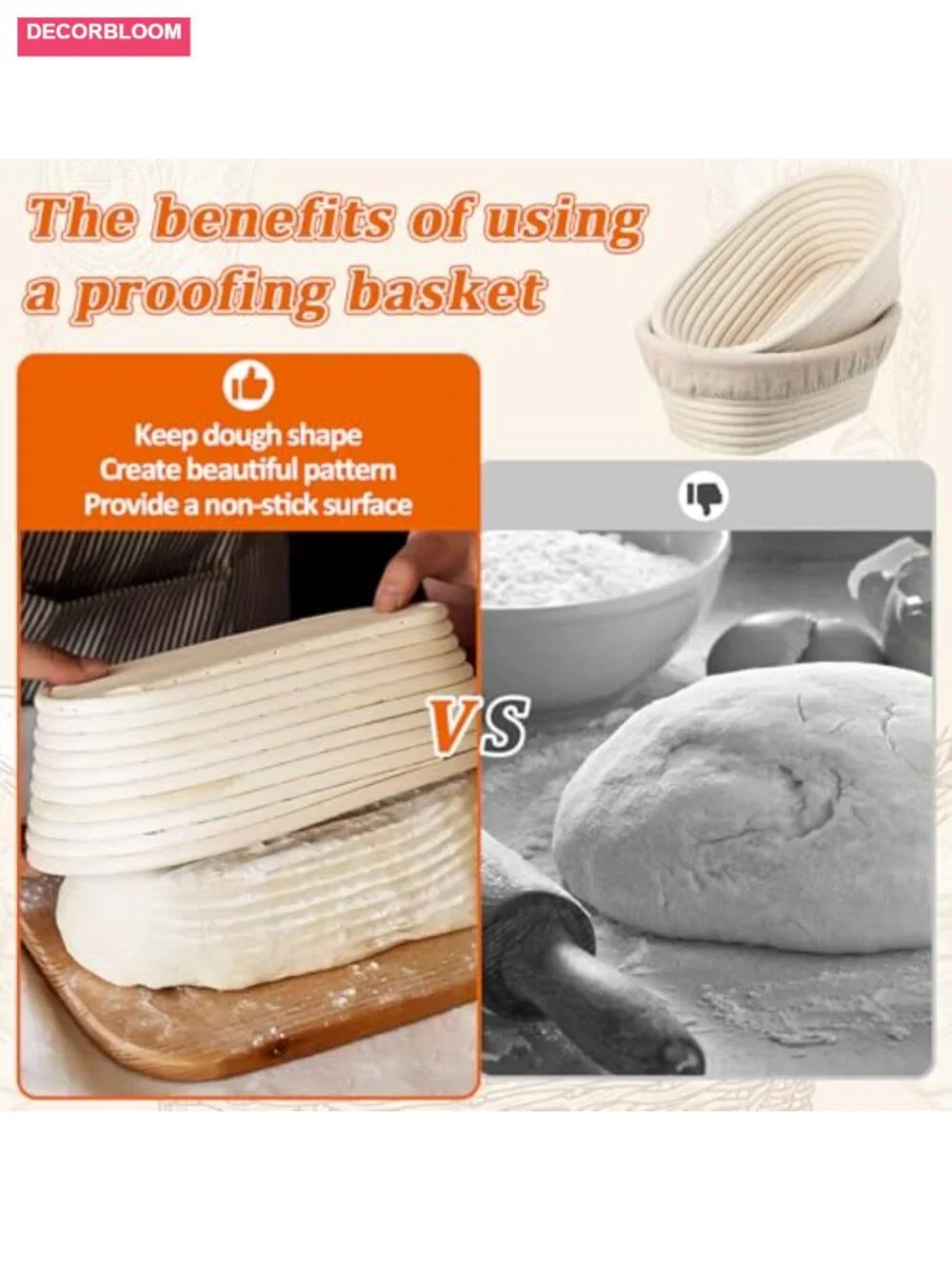 6 Pack Oval Banneton Proofing Baskets with Liners, Natural Rattan Sourdough